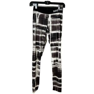 Nike Pro Women's Compression Leggings Pants Size‎ M Black White Lightening